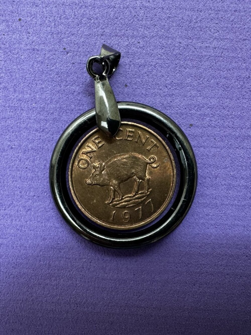 1977 Bermuda 1-Cent Coin Pendant (Hand-Poured Resin) - Piggy Penny
